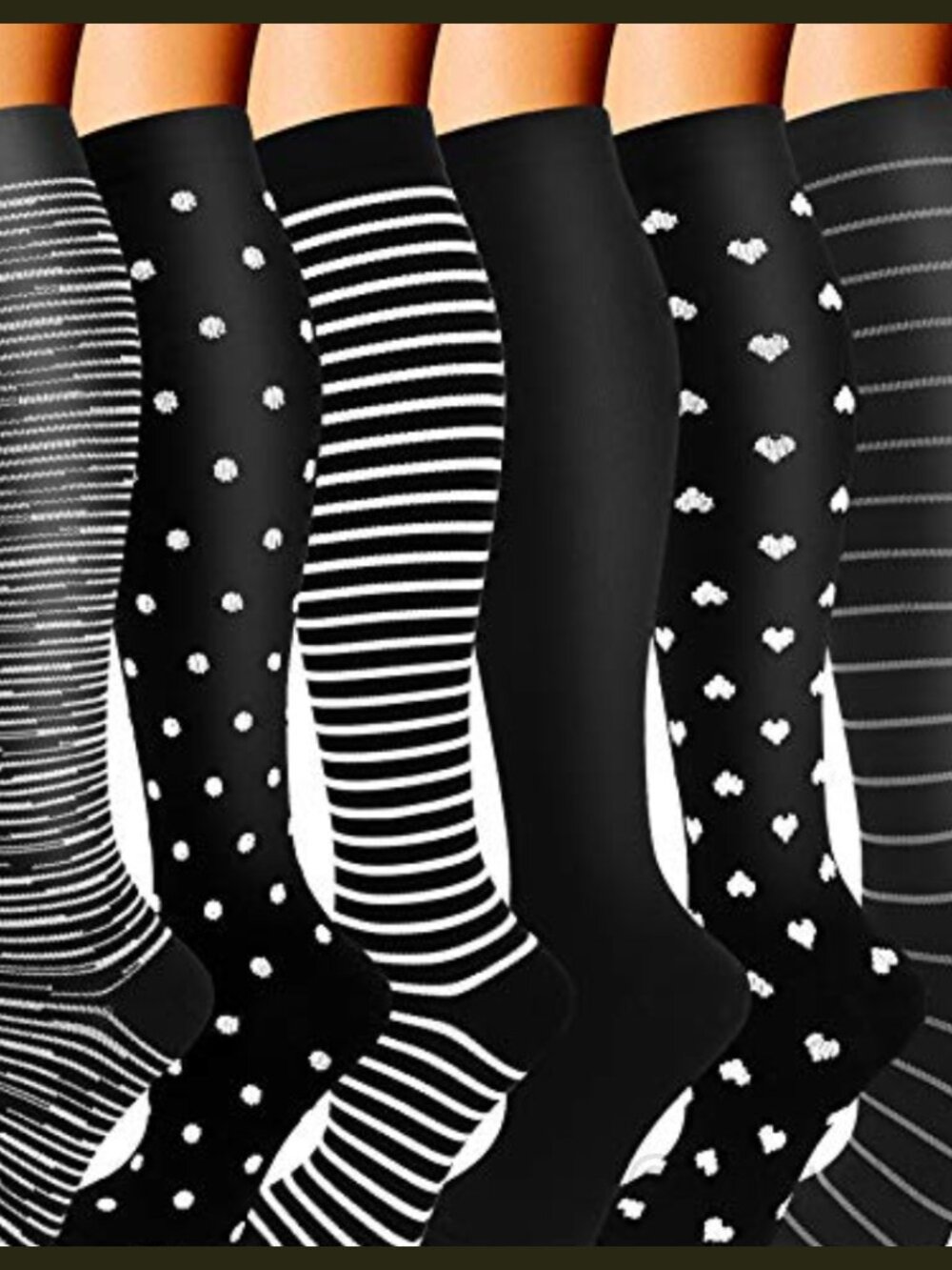 6 Pairs Wide Calf Compression Socks 20-30 mmHg Knee High Nylon